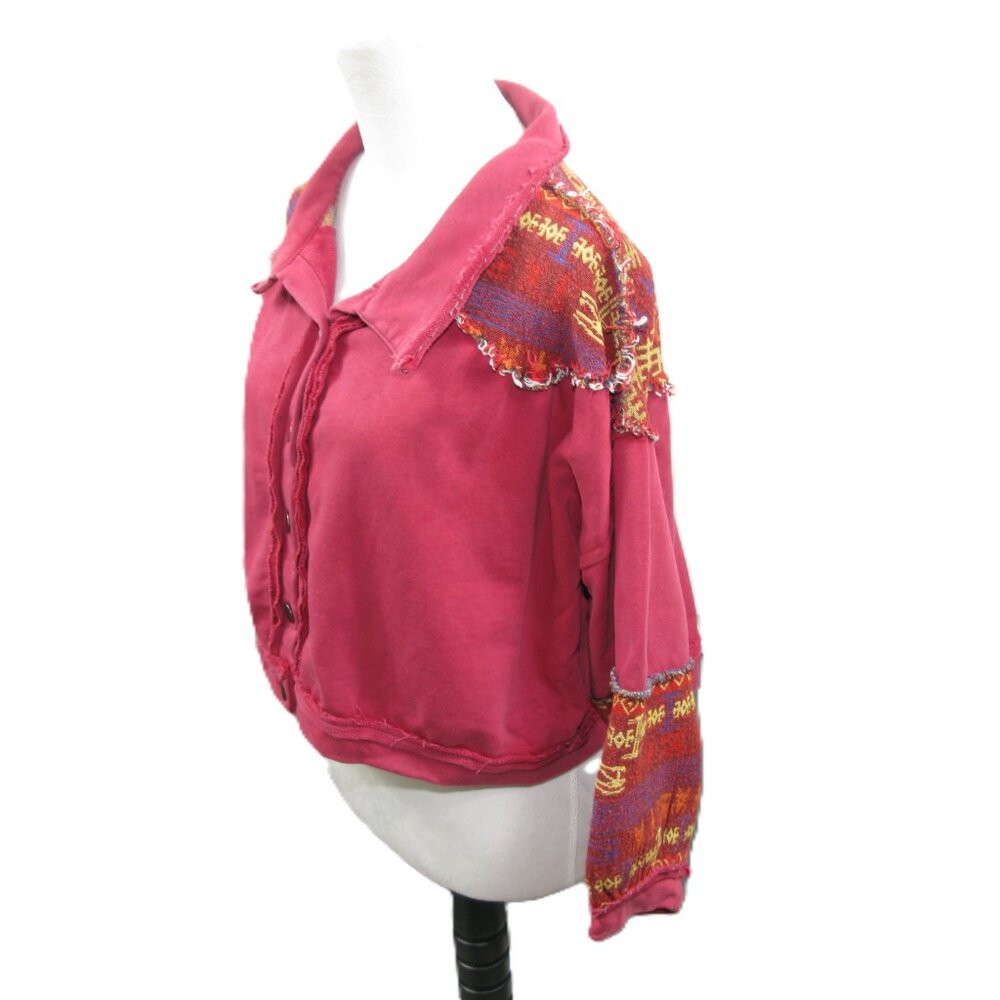 Pol Rose Distressed Aztec Button Front Cropped To… - image 3